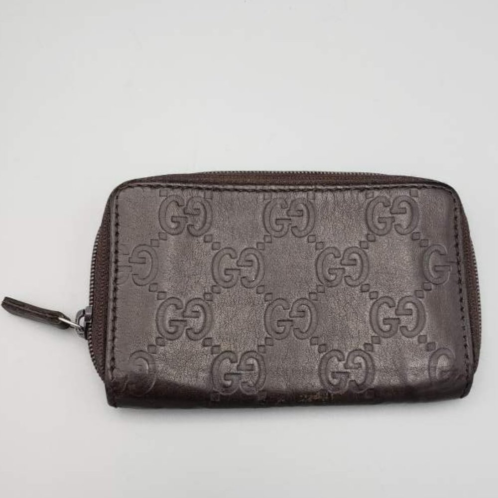 Gucci Guccissima Dark Brown Leather Coin Purse Card Holder